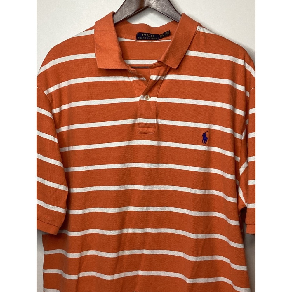 Polo‎ Ralph Lauren Mens Polo Shirt Orange White Striped Short Sleeve Casual Top - Picture 3 of 15